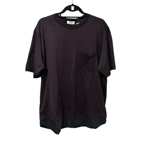 NWT Theory Project Dark Plum Luxe Cotton Jersey Short Sleeve Tee Womens Large - Picture 1 of 8